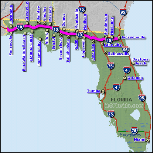 i-10 Interstate 10 Florida Map